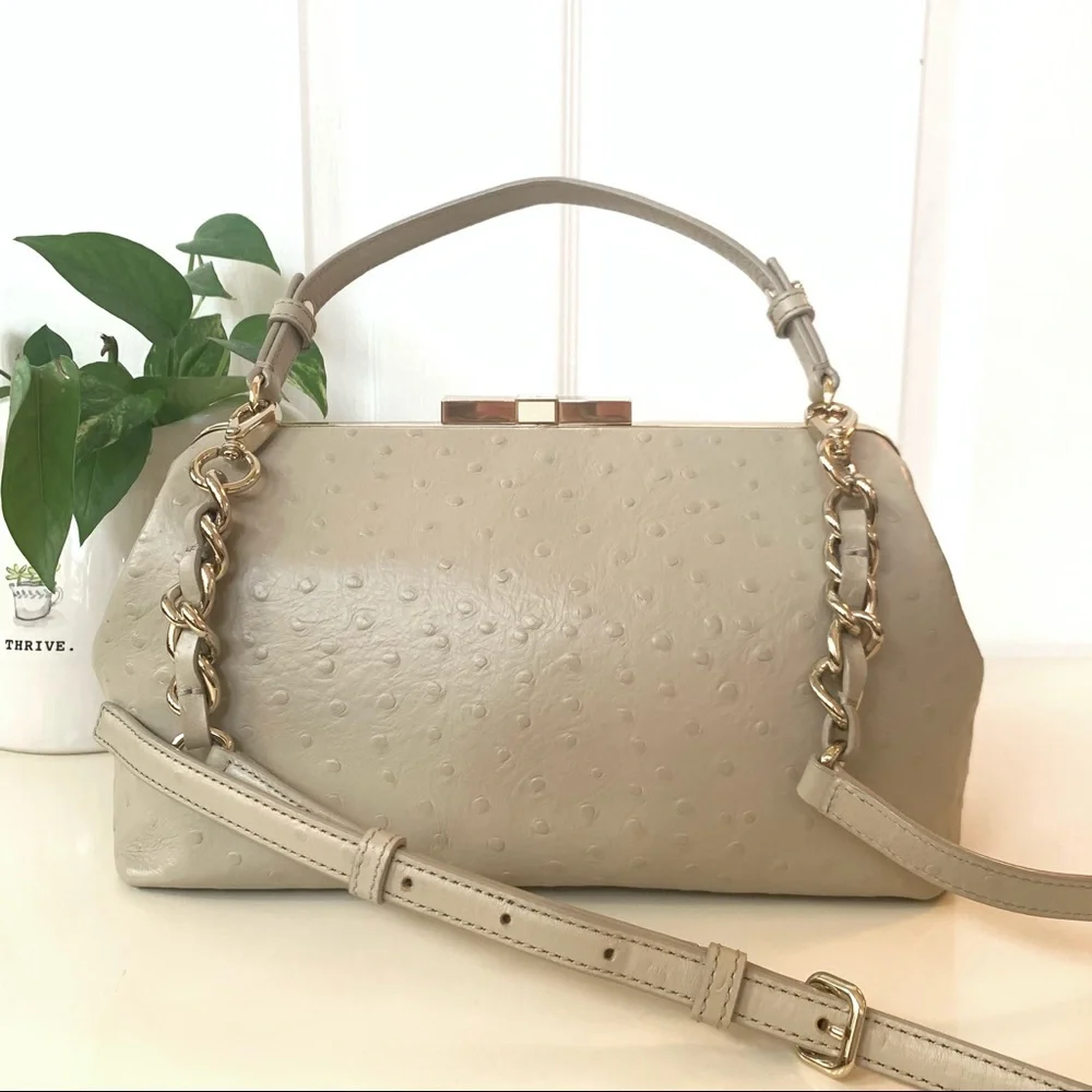 Kate Spade · Victoria Falls Madeline Ostrich Embossed Satchel Stone Taupe Bag - Picture 1 of 17
